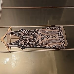 Aidan mattox champagne and mesh cocktail dress